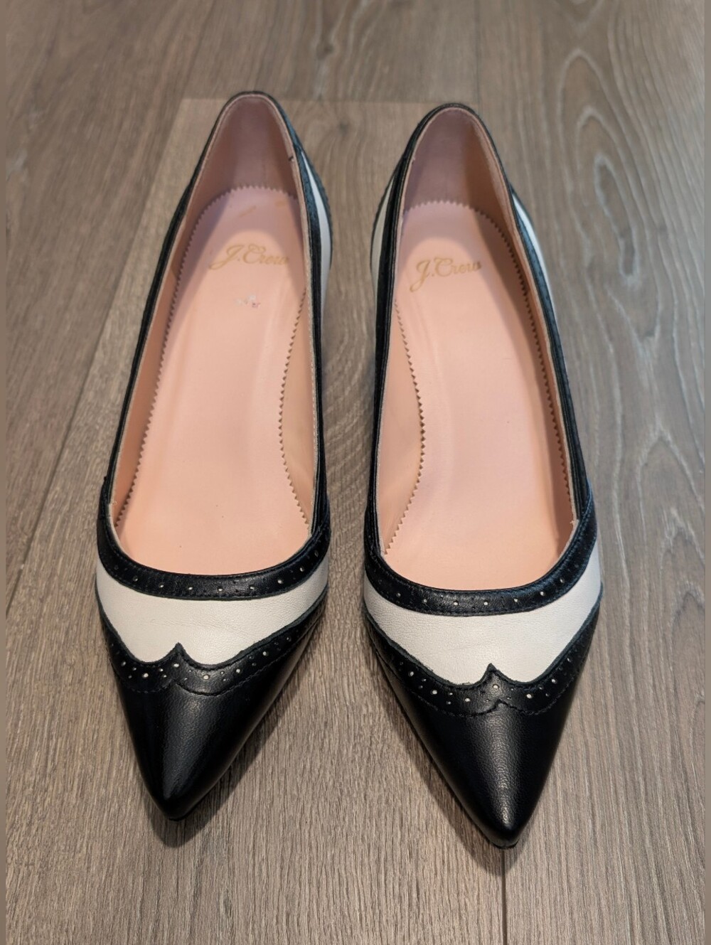 J. Crew Two-Tone Black and White Pointed Leather Flats